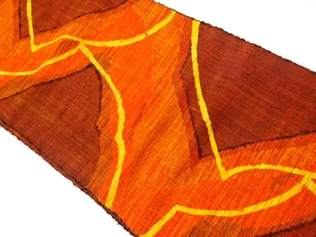 手織り紬抽象曲線模様織出し名古屋帯